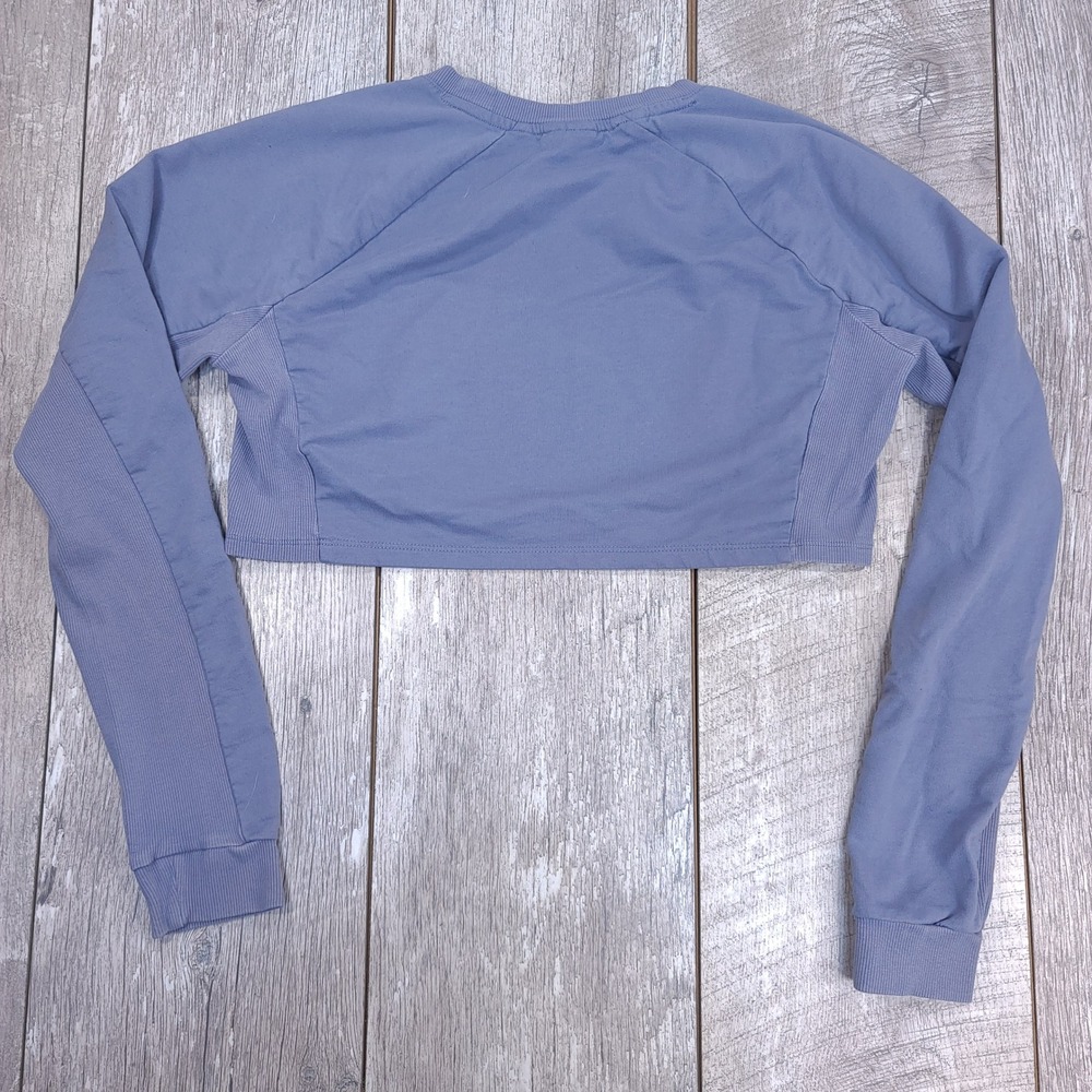 Gymshark Crop Top Sweatshirt Women S Blue Pause Long Sleeve Ribbed Pullover - Picture 2 of 6